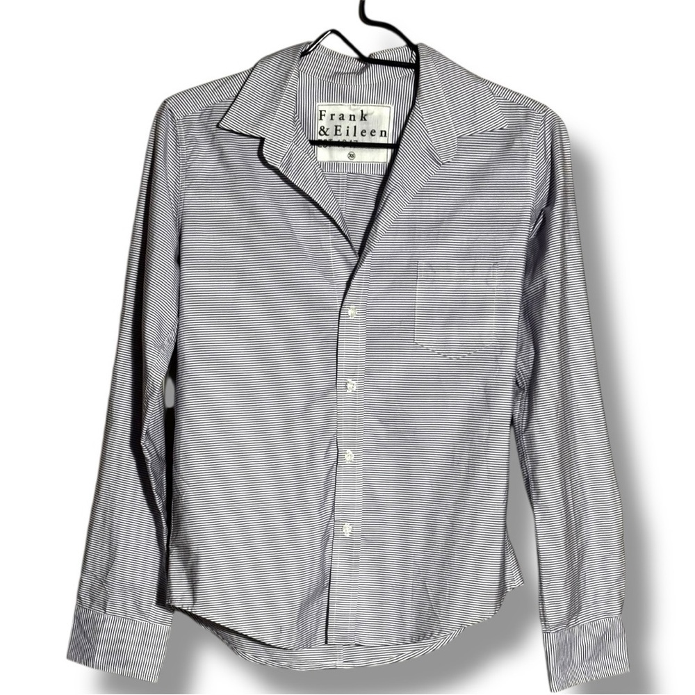 Frank & Eileen Women's Slim Fit Gray Striped Long Cuffed Sleeve Button Up Shirt - Picture 14 of 16